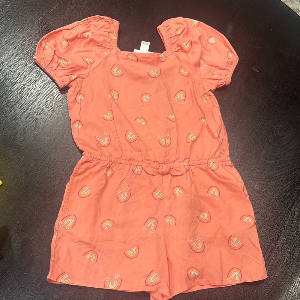 Cat & Jack Toddler Girl's Puff Sleeve Romper Pink Rainbow Size 4T